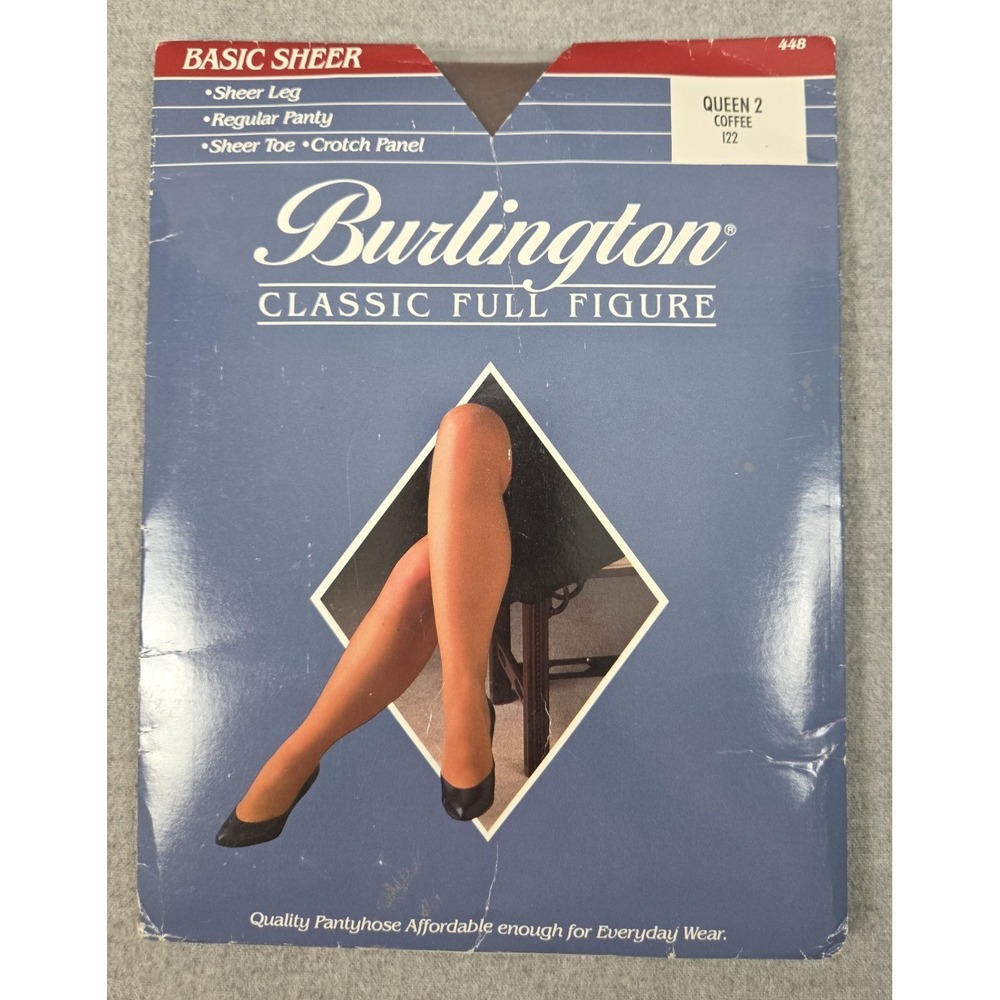 Burlington Pantyhose Classic Full Figure Queen 2 Coffee Basic Sheer Old Stock